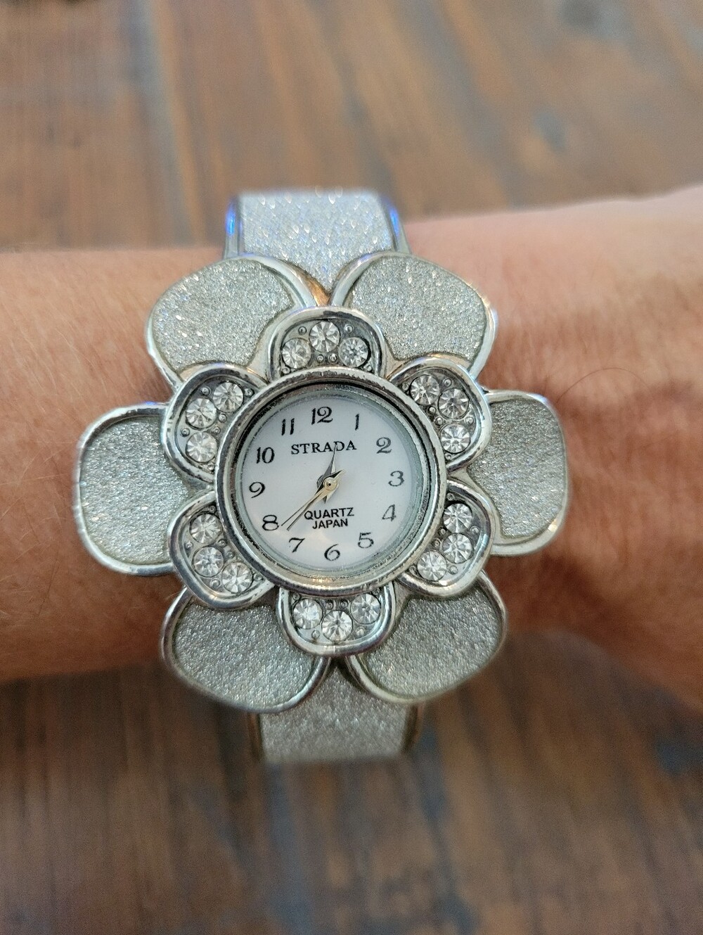 Strada Silver Glitter & Rhinestone Flower Watch - Picture 4 of 4
